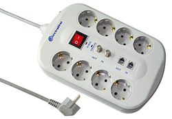 Electraline 62113 Extensão Schuko Fax/Modem 2 tomadas TV com interruptor protetor, sobrecargas filtro emi/RFI cabo 3G1 1,5 m, cinzento