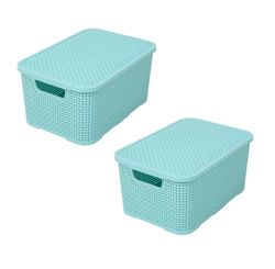 BranQ - Home essential Set di 2 cestini con coperchio in rattan, misura M 10 l, in plastica PP senza BPA, 28,8 x 19,7 x 16,2 cm, 2 pezzi.