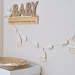 Ginger Ray Macramé regenbogen en vilt wolken stof baby gors kinderkamer decor-2m, wit, naakt