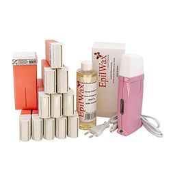 EpilWax - Kit Chauffe Cire Épilation Professionnelle avec 12 x Recharges Roll on Cire à la Rose, 100 x Bandes d'Épilation et Huile après Épilation - Gamme Royal