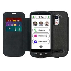 swissvoice - Smartphone S510-M + Cavo Magnetico di Ricarica + Custodia Protettiva a Portafoglio - Facile da Usare - Tasto SOS - Smartphone 4G per Anziani - Sbloccato - Nero