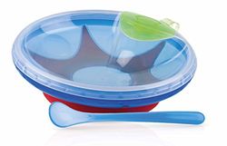 Nuby ID5342BLUE - Prato de água quente com ventosa e colher 6 m +