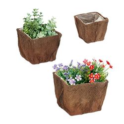 Relaxdays Vaso da Fiori Set da 3 Fioriere in Fibra di Cocco, Vasi Quadrati Portapiante, 3 Misure, Interni e Esterni, Marrone Naturale
