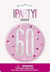 Unique Party 83535 Roze Nummer 60 "Verjaardag Badge Zilver | 1 St., Leeftijd