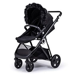 For-Your-Little-One aFHACWB-B139 - Pram Fur Hood Trim Compatible On Brevi, Color Black