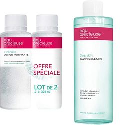 Eau Précieuse – Clearskin Lotion Purifiante 375ml x2 | Purifie la Peau – Resserre les Pores – Nettoie la Peau & Clearskin EAU MICELLAIRE – Nettoie et Démaquille – Elimine les Impuretés – 400 ml