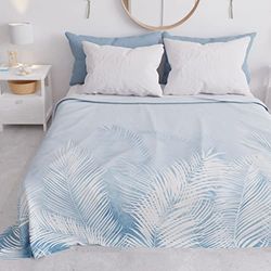 PETTI Artigiani Italiani - Couvre-Lit 260x250 cm Microfibre, Printemps Été, Parure de Lit Légère Double, Draps 2 Personnes, Feuille Bleu Ciel, 100% Fabriqué en Italie