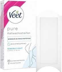 Veet Strisce di cera fredda con tecnologia Easy Gelwax per gambe e corpo per pelli sensibili, confezione da 20