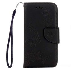 Carcasa de telefono for Galaxy A7 (2017) / A720 Funda de Cuero con Relieve Horizontal de Mariposas con Soporte y Ranuras for Tarjetas y Billetera y cordón (Negro) (Color : Negro)