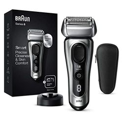 Braun Series 8 Electric Shaver With 3+1 Head, Electric Razor for Men with Precision Trimmer, Charging Stand & Travel Case, Sonic Technology, UK 2 Pin Plug, 8417s, Silver Razor