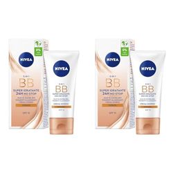 NIVEA ESSENTIALS BB Cream Super-Idratante 24H No Stop 50 ml, Crema Giorno SPF15 Uniformante, Crema viso Pigmentata, Crema Idratante con Olio di Jojoba Bio e Minerali (Confezione da 2)