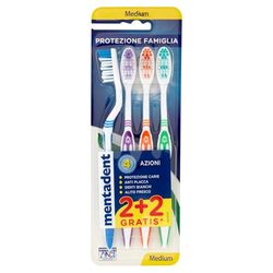 Mentadent Medium Toothbrush 4 Actions, 1 Pack of 4 Toothbrushes