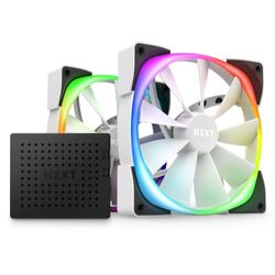 Nzxt AER RGB 2-140mm - HF-2814C-DW - Personnalisations avancées de l'éclairage - Embouts Winglet - Ventilateur LED RGB PWM - Deux Ventilateurs (contrôleur d'éclairage Inclus) - Blanc