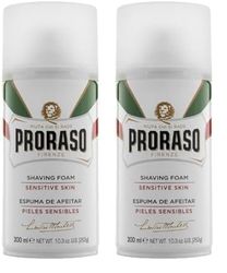 Proraso Espuma afeitar, 300 ml, crema afeitar que protege la piel sensible, gel afeitar nutritivo con extractos de avena y té verde, blanco (Paquete de 2)