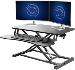 VIVO Standing 32 inch desktopconverter, in hoogte verstelbare riser, om op te staan dual monitor en laptop werkstation met brede toetsenbordhouder, zwart, metaal, 32-inch