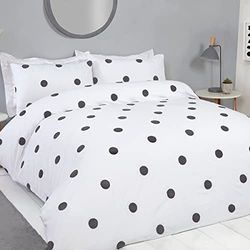 Sleepdown- Set di biancheria da letto trapuntato a pois bianchi, comodo e facile da pulire, con federa, per letto matrimoniale (200cm x 200cm).