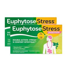 Euphytose Digestion & Anti Stress - Double Action Infoncort Intestinal & Anti Stress Adulte - Complément Alimentaire - Probiotique Flore Intestinale & Détox - Maxi Format 56 Gélules programme 1 Mois