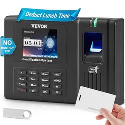 VEVOR Macchina Biometrica per Rilevazione delle Presenze dei Dipendenti, Impronta Digitale, Carte RFID, Immissione PIN in Uno, Orologio Biometrico Indipendente per Check-In, Montaggio a Parete, Nero