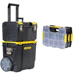 STANLEY 1-70-326 - Taller móvil 3 en 1, Desmontable, 2 organizadores en la tapa & STST1-71197 - Organizador apilable Sort master, Dimensiones: 29 x 13 x 21 cm