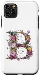 Custodia per iPhone 11 Pro Max Monogramma iniziale lettera B fiori colorati e farfalle