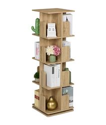 Relaxdays draaibare boekenkast, houtlook, 4 etages, HBD: 125,5 x 39 x 39 cm, smalle vakkenkast voor boeken, cd's, natuur