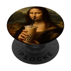 Monalisa Boba Tea Pintura Arte Niños Niñas Niños PopSockets PopGrip Adhesivo