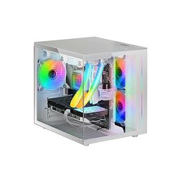 Mars Gaming MC-VIEW Wit, Micro-ATX Mini-Tower Gaming Case, 90° Frameloos Gehard Glas, Modulair Dual Chamber Frame, Volledig Vloeistofgekoelde Case-ondersteuning