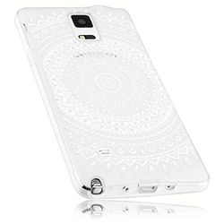 mumbi skal kompatibel med Samsung Galaxy Note 4 mobiltelefon fodral mobiltelefonskal med motiv mandala vit, transparent