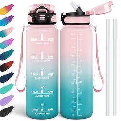 HoneyHolly Waterfles 1 l, lekvrij, drinkfles voor koolzuurhoudende dranken, BPA-vrij, drinkfles met rietje, drinkfles voor school, fiets, fitness