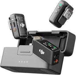 DJI Mic 2 (2 TX + 1 RX + Custodia di ricarica), microfono wireless integrato, eliminazione intelligente del rumore, registrazione interna in float a 32 bit, 250 m di distanza, per iPhone e Android