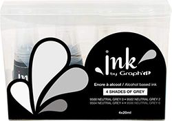 GRAPH'IT Ink Set med 4 bläckflaskor på 25 ml för att fylla på Graph'It och Graph'It Brush alkoholpennor - Shade of Grey