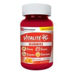 Forté Pharma - Vitalité 4G Gummies | Gummies Energie - Goût Orange - Enfants Dès 12 ans | Complément Alimentaire Energie et Défenses - Ginseng, Gingembre, Guarana et Gelée Royale | 60 gummies = 1 mois