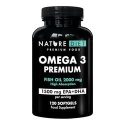 Nature Diet Omega 3 Premium - 2000 mg avec 1500 mg d'EPA et de DHA - 120 capsules molles d'huile de poisson Omega 3 à haute concentration - Approvisionnement de 2 mois