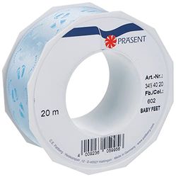 C.E. Pattberg Präsent Fita para laços (40 mm x 20 m), design dos pés do bebé, cor azul