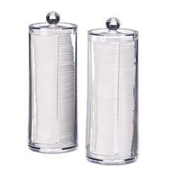 Relaxdays Cotton Pad Storage Tower Set of 2, Acrylic, Round, Lidded Bathroom Dispenser, 20x7 cm, Clear, 20 x 7 x 7cm