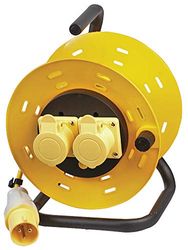 Pro Elec PEL00955 110V 2-Gang Extension Reel, 16A, 50 m, Yellow