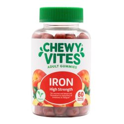 Chewy Vites Adult High Strength Iron, 60 Vitamin Gummies, 14mg Ferrous Fumerate Iron Gummies with Vitamin C, 2 Months Supply, Real Fruit Juice, Vegan, Peach Flavour