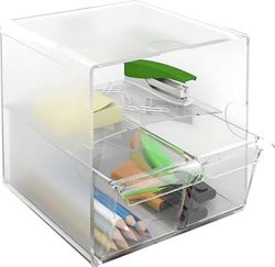 m-office Kali Modular Stackable Organizer Made in Transparent Polystyrene with 1 Large Drawer and 1 Compartment (Transparent Glass)