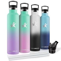 Borraccia Termica 1 litro, Borraccia, Senza BPA, Borraccia con Cannuccia, Senza Perdite, Borraccia Palestra, Mantiene Caldo per 12 Ore/Freddo 24 Ore, per Campeggio, Viaggio, Escursionismo, Fitness