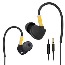 doupi Sport Auriculares na orelha com fio de memória sobre o design da orelha controlo de microfone almofadas de auriculares Headset EarPods, preto - amarelo