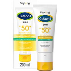 CETAPHIL SUN känslig gelkräm SPF 50+, 200 ml, solskyddsmedel för känslig hud som är benägen för solallergi och malorca-akne, extra lätt, fettfritt solskydd, fritt från parfym och emulgeringsmedel