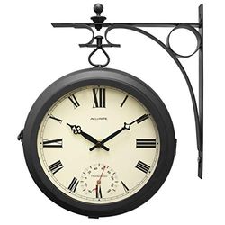 AcuRite Horloge Double Face avec thermomètre pour terrasse en métal Noir