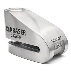 KRASER KR114S Candado Homologado Sra Antirrobo Disco Freno Moto 14mm Doble Cierre, 3 Llaves + Cable Recordatorio, Acero Inoxidable, 14 mm