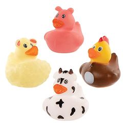 Baker Ross FE326 Pato de Goma de Granja - Paquete de 8, juguetes para bebés, rellenos de bolsas de fiesta para niños, mini juguetes para niños