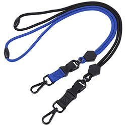 Wisdompro 2 Pack of 23 inch Durable Round Cord Adjustable Lanyard with Safety Breakaway Buckle, Detachable Buckle and Heavy Duty Metal Hook for ID Card Badge Holder and Keys - Black and Blue