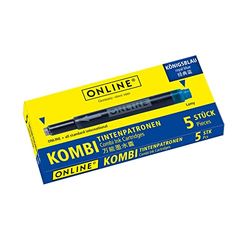 ONLINE 5x Recharges d'encre pour stylos-plumes I compatible avec LAMY, Pelikan etc I encre bleu royal I cartouches d'encre universelles pour stylo à plume et roller à cartouches, non effaçable