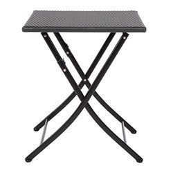 Bolero Table carrée pliante rotin PE, noir, pieds en acier, 710 (H) x 600 (L) x 600 (P) mm, plateau en polyéthylène résistant aux intempéries, usage domestique ou professionnel, GL302