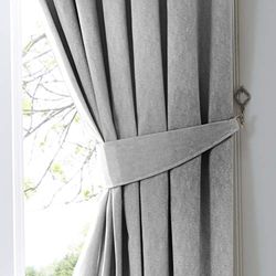 Fusion Dijon Tapetes prateados (65 x 10 cm), 2 peças, acessórios para sala de estar/quarto conjunto disponíveis-poliéster algodão, sutiãs de cortina em cinzento, 26 x 4 (2X Tie Backs)