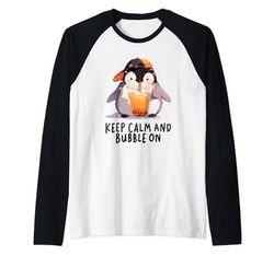 Mantieni la calma e fai bolle, Penguin,, Bubble Tea Maglia con Maniche Raglan