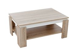 Apollo Mesa de centro Tim, madeira revestida de melamina, coroa de mesa de cores, Sonoma/branco, prateleira grande, 90 x 60 x 41 cm